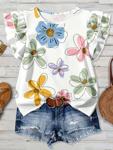 Load image into Gallery viewer, Western Vintage Summer Ruffled Sleeve Floral Print Top