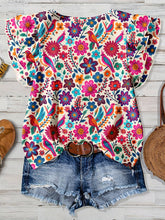 Load image into Gallery viewer, Western Vintage Summer Ruffled Sleeve Floral Print Top