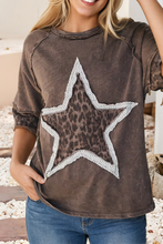 Load image into Gallery viewer, LDC Mineral Wash Exposed Seam Leopard Star Patched T Shirt
