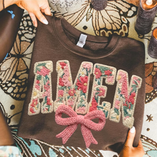 Load image into Gallery viewer, Amen in Stitches in Chocolate Graphic Tee and Sweatshirt