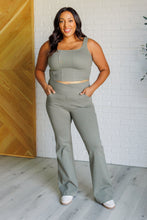 Load image into Gallery viewer, Building Habits Twill Flared Crossover Waist Pant in Dusty Olive