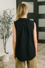 Load image into Gallery viewer, Camellia Split Neck Embroidered Tank in Black