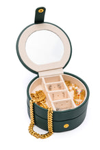 Load image into Gallery viewer, Circular Travel Jewelry Case in Green