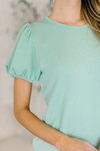 Load image into Gallery viewer, Grace & Virtue Balloon Sleeve Blouse in Mint