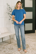 Load image into Gallery viewer, Grace & Virtue Balloon Sleeve Blouse in Ocean Blue