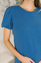 Load image into Gallery viewer, Grace & Virtue Balloon Sleeve Blouse in Ocean Blue