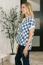 Load image into Gallery viewer, I've Been Everywhere Crew Neck Checkered Top in Blue