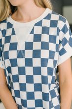 Load image into Gallery viewer, I've Been Everywhere Crew Neck Checkered Top in Blue