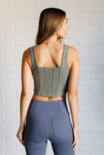 Load image into Gallery viewer, It's All About the Balance Twill Square Neck Crop Top in Dusty Olive