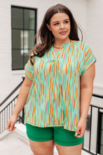 Load image into Gallery viewer, Lizzy Cap Sleeve Top in Lime and Emerald Multi Stripe