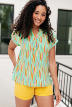 Load image into Gallery viewer, Lizzy Cap Sleeve Top in Lime and Emerald Multi Stripe