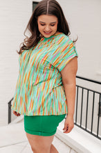 Load image into Gallery viewer, Lizzy Cap Sleeve Top in Lime and Emerald Multi Stripe
