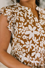 Load image into Gallery viewer, Lizzy Forever Flutter Sleeve Dress in Basic Mocha and White Floral