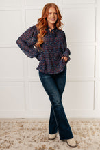 Load image into Gallery viewer, Lucid Dream Ruffle Neckline Blouse in Navy
