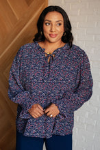 Load image into Gallery viewer, Lucid Dream Ruffle Neckline Blouse in Navy