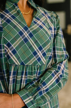 Load image into Gallery viewer, Plaid Perspective Split Neck Long Sleeve Dress