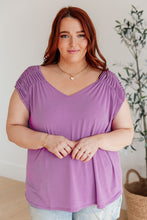 Load image into Gallery viewer, Ruched Cap Sleeve Top in Lavender