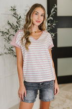 Load image into Gallery viewer, Stitched with Love V-Neck Top in Ivory and Red