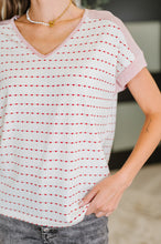 Load image into Gallery viewer, Stitched with Love V-Neck Top in Ivory and Red