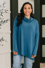 Load image into Gallery viewer, Travel Destination Cowl Neck Pullover in Dark Teal