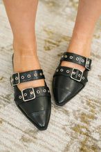 Load image into Gallery viewer, Usual Pointy Toe Double Buckle Flat in Black
