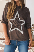Load image into Gallery viewer, LDC Mineral Wash Exposed Seam Leopard Star Patched T Shirt
