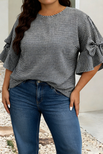 Load image into Gallery viewer, LDC Plus Size Plaid Bow Decor Bell Sleeve Round Neck Jumper