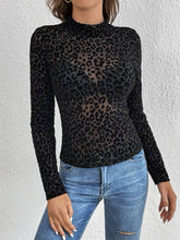Load image into Gallery viewer, Sexy Stand-Up Collar Leopard Print Mesh Long-Sleeved Top