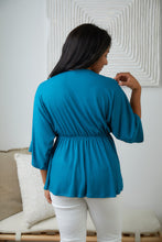 Load image into Gallery viewer, Storied Moments Draped Peplum Top in Teal
