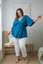 Load image into Gallery viewer, Storied Moments Draped Peplum Top in Teal