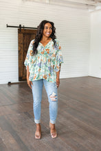 Load image into Gallery viewer, Fabled in Floral Draped Peplum Top in Ivory