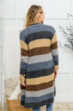 Load image into Gallery viewer, Fuzzy Longline Cardigan In Blue & Cocoa