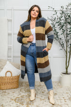 Load image into Gallery viewer, Fuzzy Longline Cardigan In Blue & Cocoa