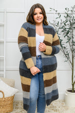 Load image into Gallery viewer, Fuzzy Longline Cardigan In Blue & Cocoa