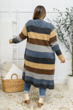 Load image into Gallery viewer, Fuzzy Longline Cardigan In Blue & Cocoa