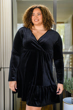 Load image into Gallery viewer, Jentsyn Velvet V-Neck Dress in Black