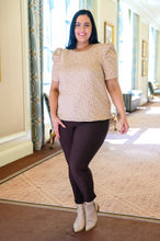 Load image into Gallery viewer, Kelsi Jacquard Puff Sleeve Top In Tan