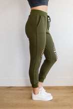 Load image into Gallery viewer, Kick Back Distressed Joggers in Olive
