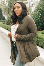Load image into Gallery viewer, Little Bit Of Lace Cardigan In Olive