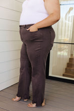 Load image into Gallery viewer, Sybil High Rise Frayed Hem 90's Straight Jeans in Brown