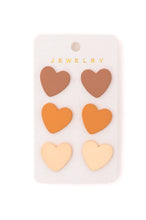 Load image into Gallery viewer, Triple Hearts Studs in Brown
