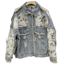 Load image into Gallery viewer, Sheer Floral Lightweight Embroidered Lace Denim Jacket
