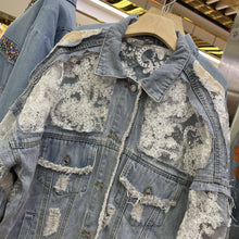 Load image into Gallery viewer, Sheer Floral Lightweight Embroidered Lace Denim Jacket
