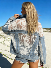 Load image into Gallery viewer, Sheer Floral Lightweight Embroidered Lace Denim Jacket
