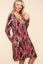 Load image into Gallery viewer, Babydoll Floral Knee Length Dress with Pockets in Hunter Green Berry
