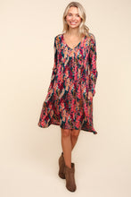 Load image into Gallery viewer, Babydoll Floral Knee Length Dress with Pockets in Hunter Green Berry
