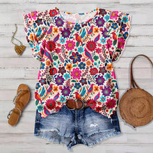 Load image into Gallery viewer, Western Vintage Summer Ruffled Sleeve Floral Print Top

