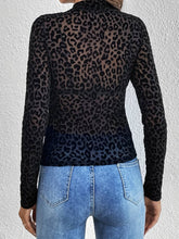 Load image into Gallery viewer, Sexy Stand-Up Collar Leopard Print Mesh Long-Sleeved Top
