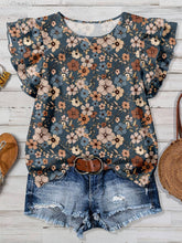 Load image into Gallery viewer, Western Vintage Summer Ruffled Sleeve Floral Print Top
