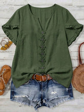 Load image into Gallery viewer, Boho Floral Embroidery V-Neck Ruffle Sleeves Shirt
